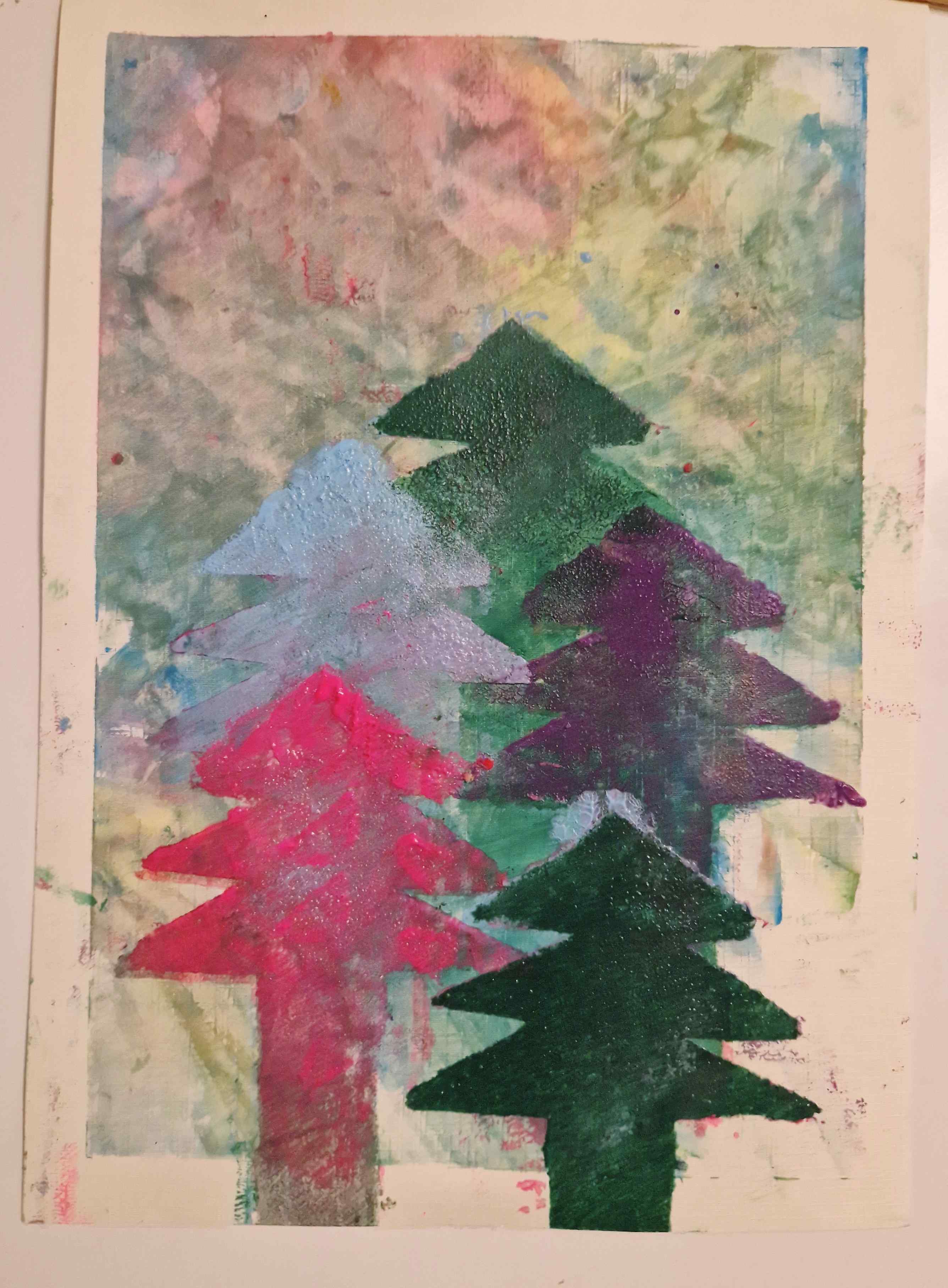 picture of a variety of xmas trees drawn by competition entrant